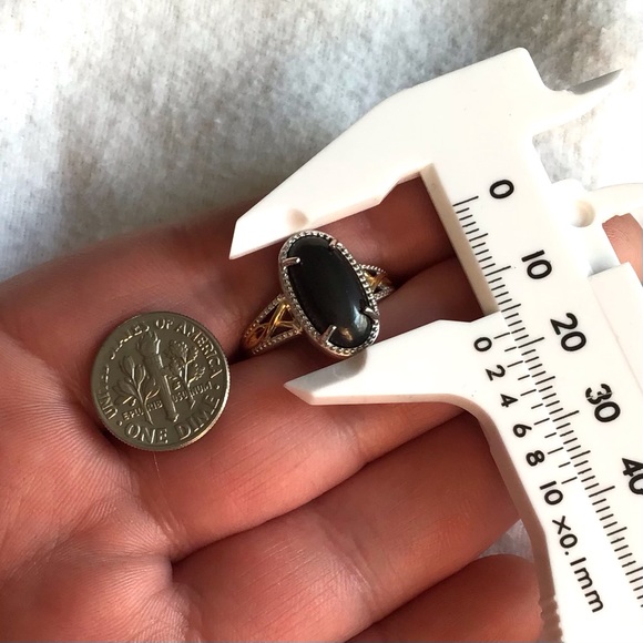 Shungite Oval Ring in Platinum & Gold Over Brass - Picture 6 of 8